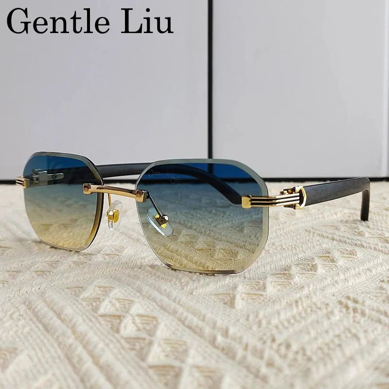 Vintage Square Rimless Sunglasses – Frameless UV protection Eyewear