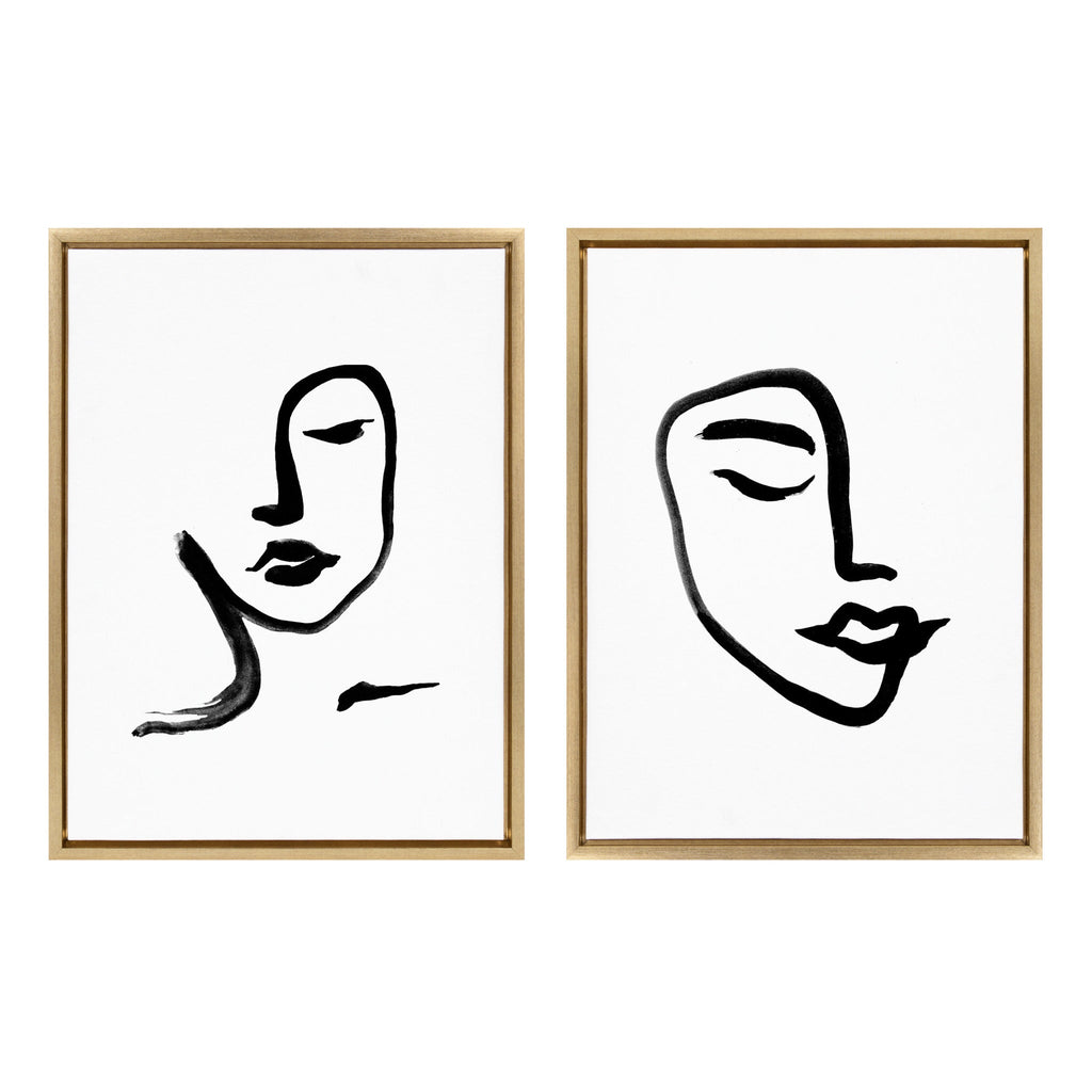 Sylvie Woman Face Art and Face Line Print Framed Canvas Art Set by Viola Kreczmer