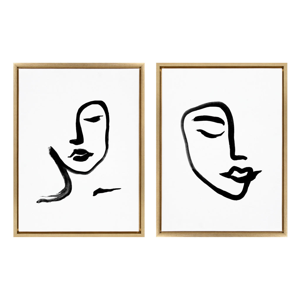 Sylvie Woman Face Art and Face Line Print Framed Canvas Art Set by Viola Kreczmer