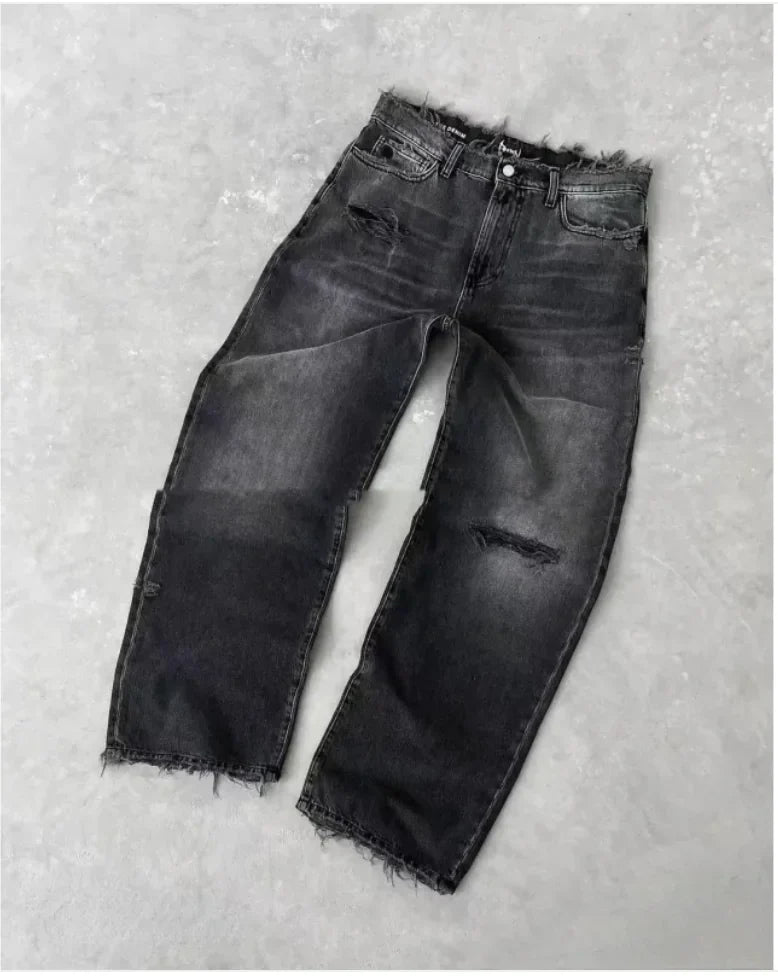 Boys and Men's Straight Leg Ripped Jeans with Embroidery – European and American Style - # BOAA13410015