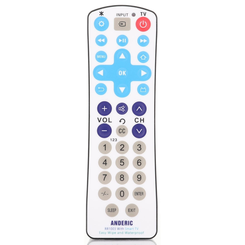 Anderic RR1003 Universal 1-Device Smart TV Remote Control with EzWipe Surface and Water Resistant