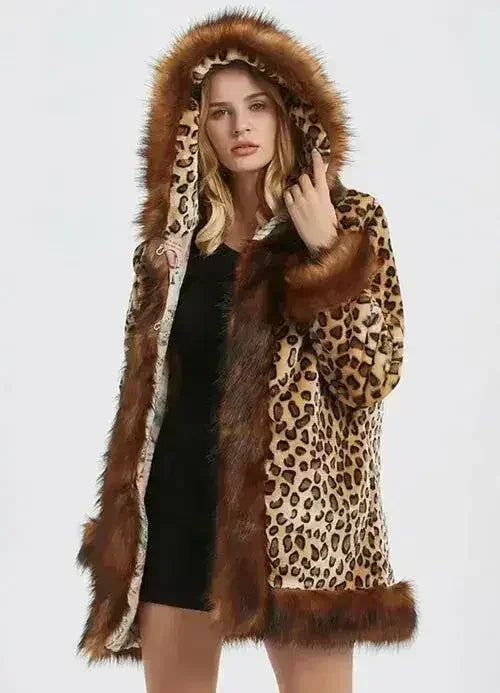 Leopard Print Jacket – Faux Fur Collar Coat | XS-M