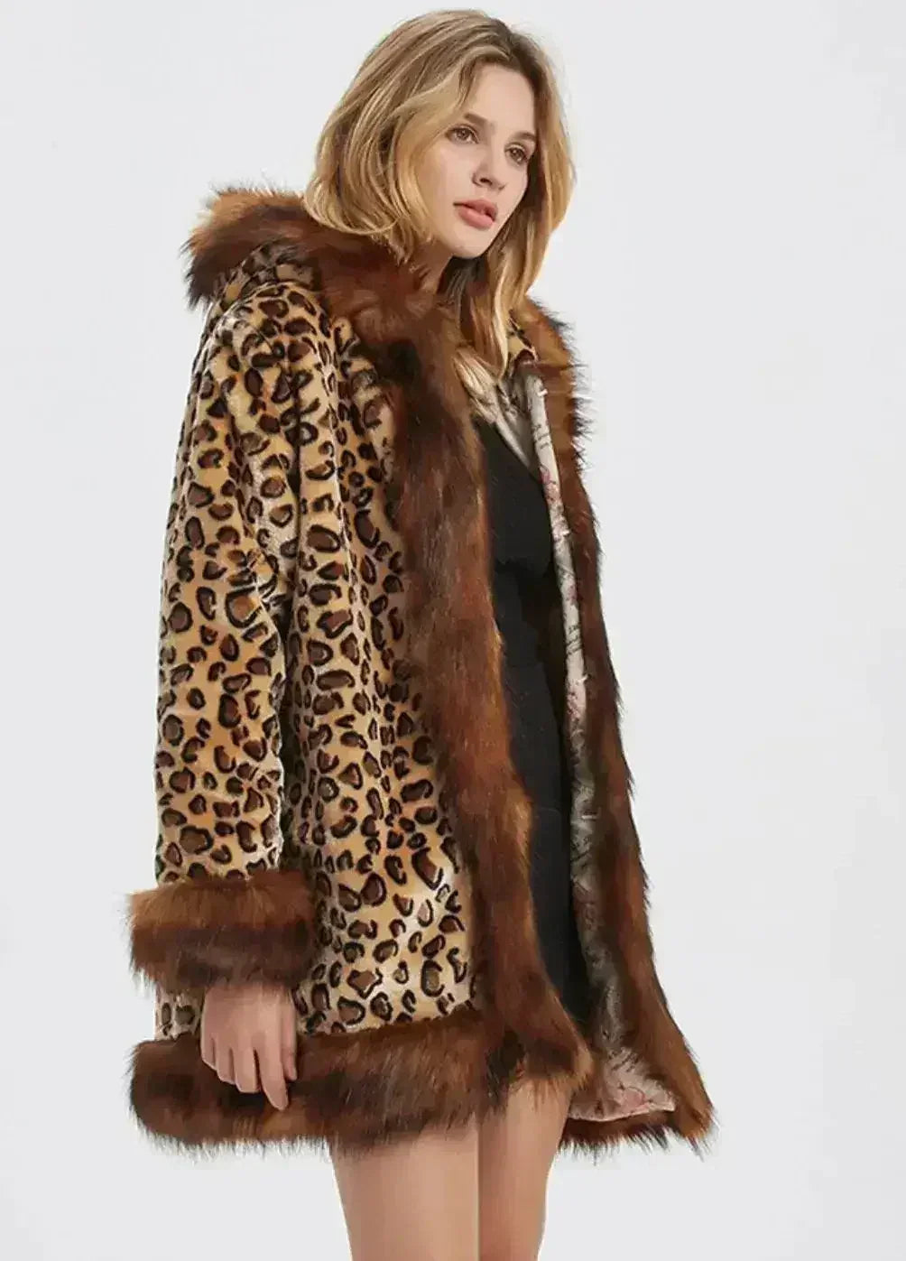 Leopard Print Jacket – Faux Fur Collar Coat | XS-M