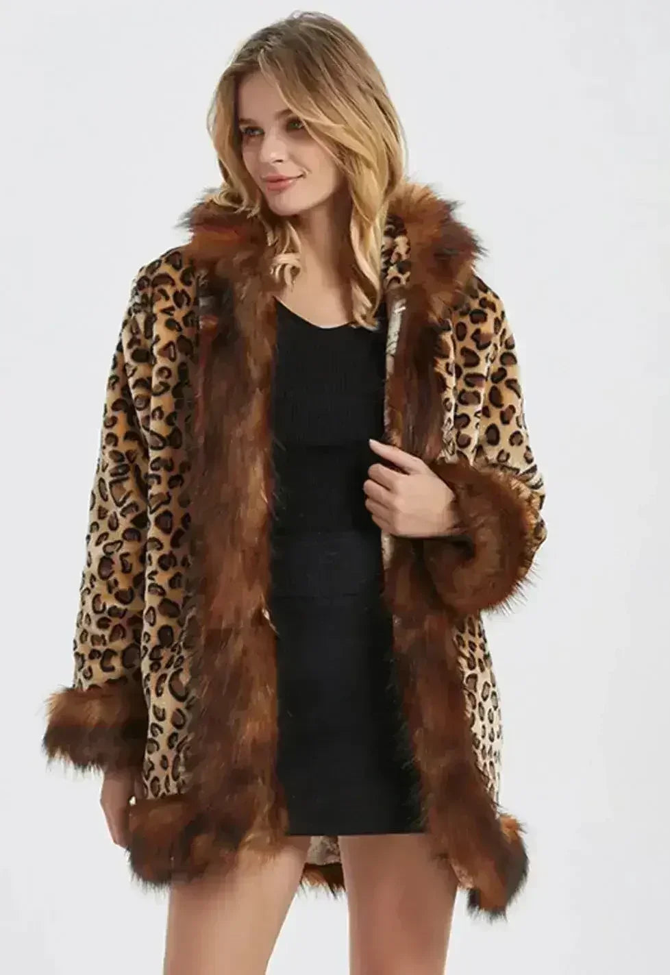 Leopard Print Jacket – Faux Fur Collar Coat | XS-M