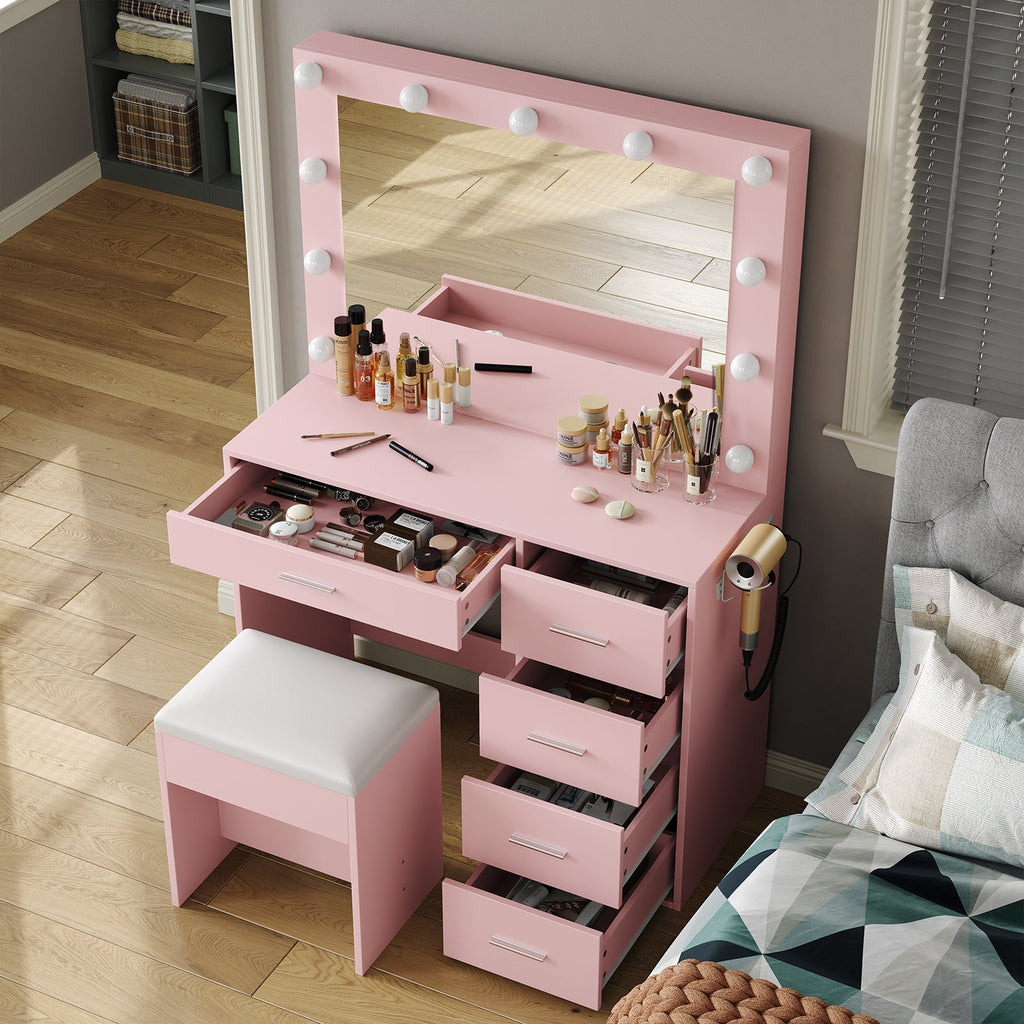 Vektaya US-VD001 Bedroom Makeup Vanity desk with LED Mirror, 5 Drawers