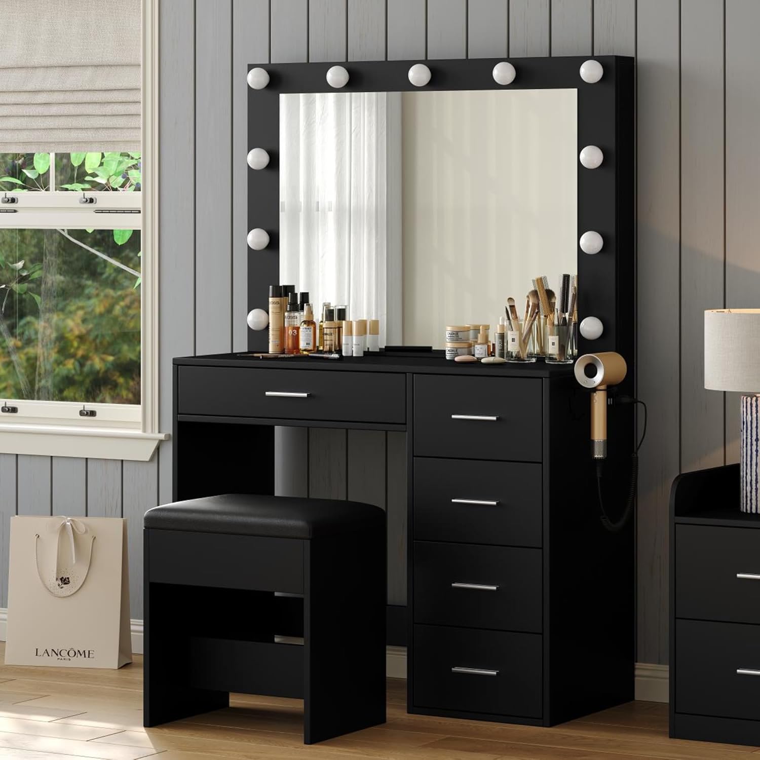 Vektaya US-VD001 Bedroom Makeup Vanity desk with LED Mirror, 5 Drawers