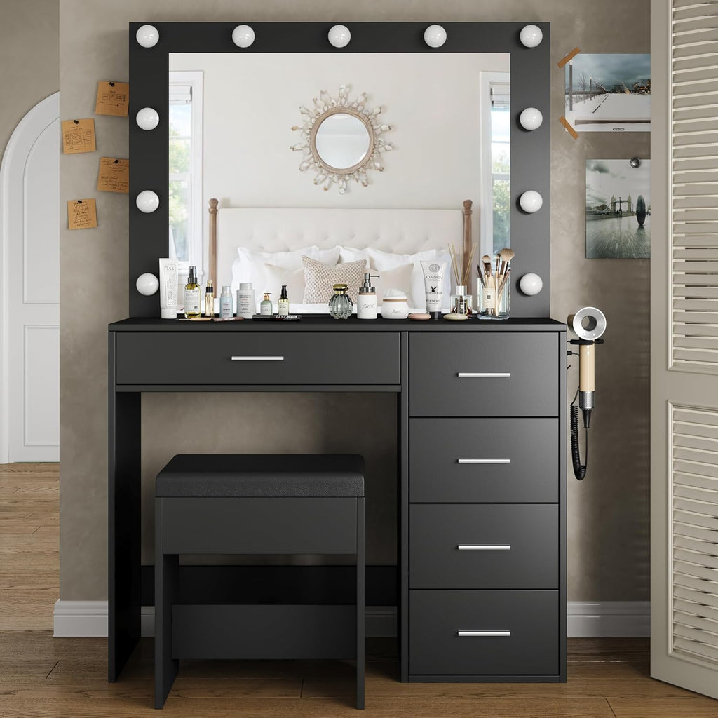 Vektaya US-VD001 Bedroom Makeup Vanity desk with LED Mirror, 5 Drawers